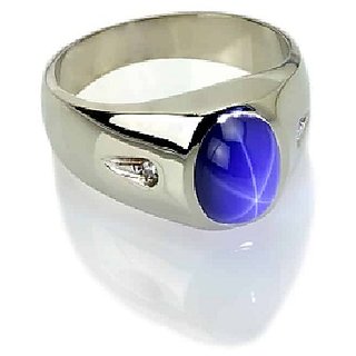                       CEYLONMINE-5.5 Carat Star Sapphire Blue Star Sapphire Sterling Silver Star Gemstone Ring for Unisex                                              