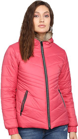 Kotty Women Pink Nylon Full Sleeve Padded Puffer Jacket