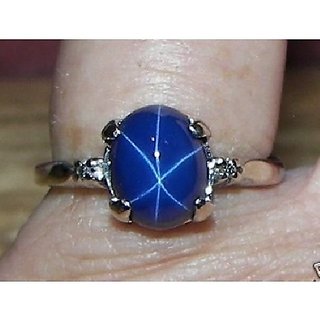                       CEYLONMINE-5.5 Carat Star Sapphire Certified Natural 6 Ray Blue Star Sapphire Nilam Silver Astrological Ring                                              
