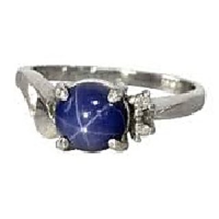                       CEYLONMINE-5.5 Ratti Star Sapphire Certified Natural 6 Ray Blue Star Sapphire Nilam Silver Astrological Ring                                              