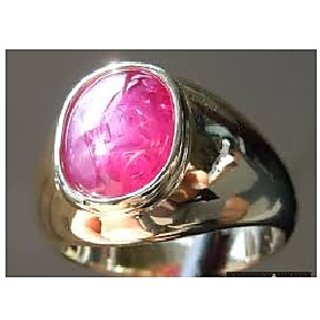                       JAIPUR GEMSTONE-5.5 Ratti Natural Star Ruby Gemstone Unisex Ring Gold Plated Pink Star Ruby Ring for Unisex                                              