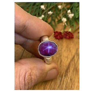                       JAIPUR GEMSTONE-5.50 Carat Star Ruby Beautiful Certified Silver Plated Ring for Men and Women                                              