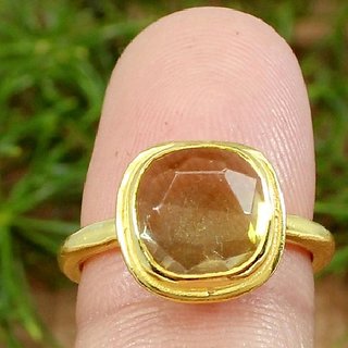                       JAIPUR GEMSTONE-Certified Citrine Sunehla 5.5 Carat or 5.25ratti Panchdhatu Astrology Gold Plated Ring for Men and Women                                              
