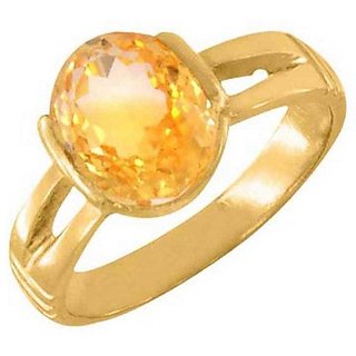                       JAIPUR GEMSTONE-5 Carat Citrine Ring Sunela Certified Natural Gemstone Citrine Gold Plated Adjustable Ring for Unisex                                              
