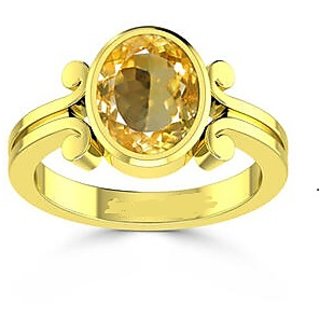                       JAIPUR GEMSTONE-Certified Citrine Sunehla 5.5 Carat or 5.25ratti Panchdhatu Astrology Gold Plated Ring for Men and Women                                              