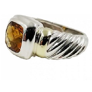                       JAIPUR GEMSTONE-Citrine Sunehla 5.75 Ratti Silver Adjustable Ring Silver Plated for Men and Women                                              