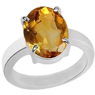                       JAIPUR GEMSTONE-Certified Citrine Sunehla 5 Carat Panchdhatu Silver Plated Astrological Ring for Men and Women                                              
