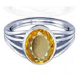                       JAIPUR GEMSTONE-Natural Yellow Natural Citrine Panchdhatu for Men and Women, Sunhela Stone Silver Plated Ring for Unisex                                              