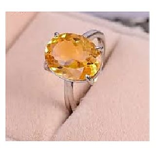                       JAIPUR GEMSTONE-Citrine Sunehla 5.75 Ratti Citrine Silver Plated Astrological Ring For Unisex                                              