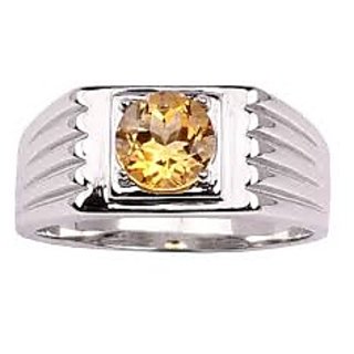                       JAIPUR GEMSTONE-5.25 Ratti Natural Certified Beautiful Sunela Ring Citrine Silver Plated Ring for Men and Women                                              