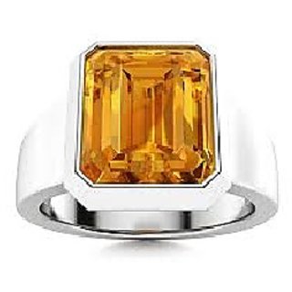                       JAIPUR GEMSTONE-Certified Citrine (Sunehla)  5 cts or 5.25 ratti Silver Ring for Men and Women                                              