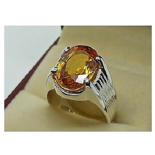                       JAIPUR GEMSTONE-Citrine Ring Sunela Certified Natural Panchdhatu Silver Plated Ring for Men and Women                                              