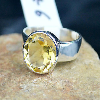                       JAIPUR GEMSTONE-Natural Certified Citrine (Sunehla) 5.25 Ratti Silver Plated Ring for Men and Women                                              