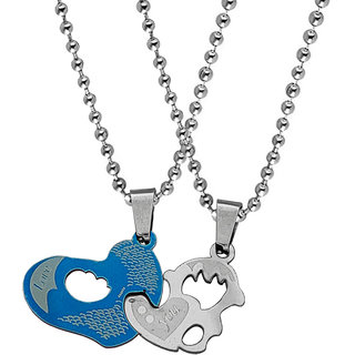                       M Men Style Valentine's Day Gift for Couple Love U Broken Heart Locket Multicolor Stainless Steel Pendant For Unisex                                              