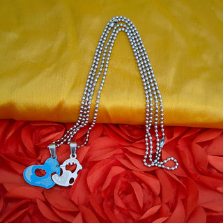                       Shiv Jagdamba Valentine's Day Gift for Couple Love U Broken Heart Locket Multicolor Stainless Steel Pendant For Unisex                                              
