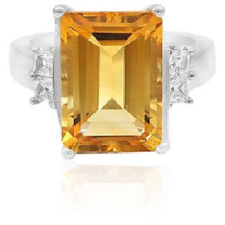                       JAIPUR GEMSTONE-5.5 Ratti Natural Precious Gemstone Citrine Silver Plated Adjustable Ring                                              
