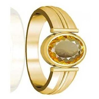                       JAIPUR GEMSTONE-5.25 Ratti Citrine Ring Sunela Certified Natural Precious Gemstone Gold Plated Ring                                              