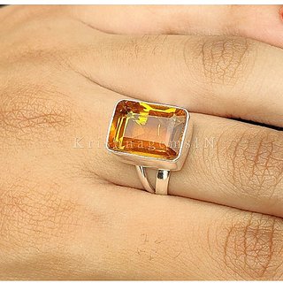                       JAIPUR GEMSTONE-5.25 Ratti Certified Natural Precious Gemstone Citrine Silver Plated Ring for Unisex                                              