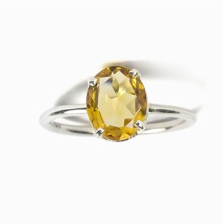                       JAIPUR GEMSTONE-5 Carat Natural Precious Gemstone Citrine Silver Plated Adjustable Ring for Unisex                                              