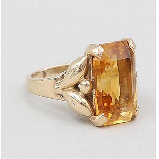                       CEYLONMINE-5.75 Carat Citrine Certified Natural Gemstone Gold Plated Adjustable Ring for Unisex                                              