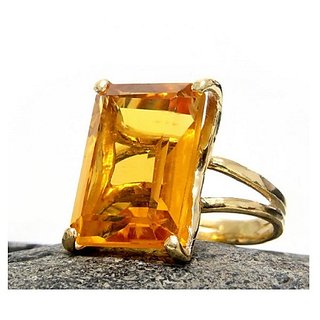                       CEYLONMINE-5.25 Ratti Citrine Natural Precious Gemstone Citrine Gold Plated Adjustable Ring                                              