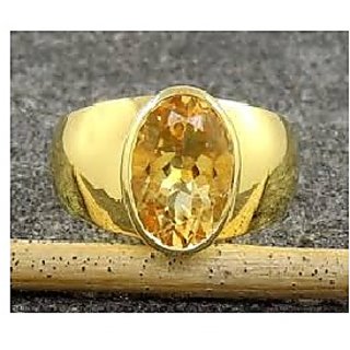                       CEYLONMINE-Natural Citrine Sunehla 5.25ratti Panchdhatu Adjustable Gold Plated Ring for Women and Men                                              