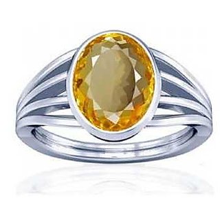 CEYLONMINE-5.00 Citrine Silver Plated Adjustable Ring for Men and Women