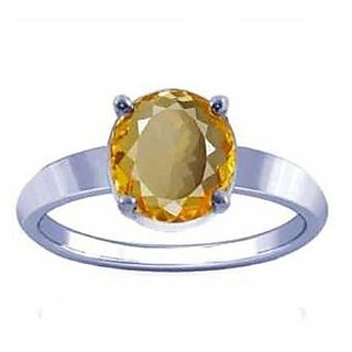                      CEYLONMINE-5.00 Carat Citrine Ring Certified Natural Sunela Silver Plated Adjustable Ring for Unisex                                              