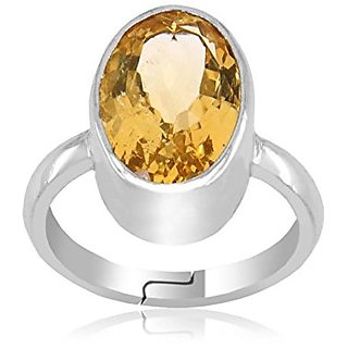                       CEYLONMINE-5.00 Carat Citrine Certified Natural Gemstone Citrine Silver Plated Adjustable Ring                                              