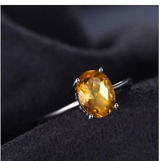CEYLONMINE Lab Certified Natural 5.25 Ratti Citrine Sunela Stone Silver Plated Ring for Men and Women