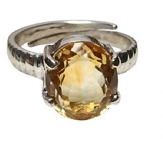                       CEYLONMINE-Citrine (Sunehla) Rashi Ratan Panchdhatu Silver Plated Ring for Women                                              