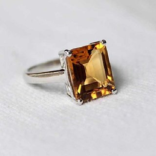                       CEYLONMINE-5.00 Carat Citrine Certified Natural Precious Gemstone Silver Plated Adjustable Ring for Unisex                                              