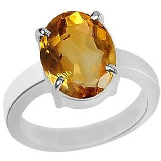                       CEYLONMINE-Certified Citrine Sunehla 5 Carat Panchdhatu Silver Plated Astrological Ring for Men and Women                                              