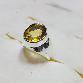                       CEYLONMINE-Certified Citrine (Sunehla)  5 cts or 5.25 ratti Silver Ring for Men and Women                                              