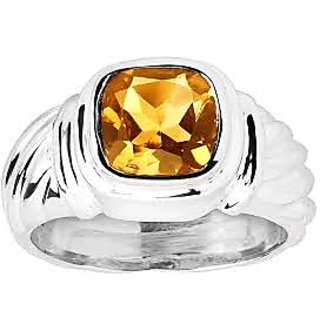                       CEYLONMINE-Natural Gemstone Citrine Silver Plated Ring Adjustable Ring for Unisex                                              