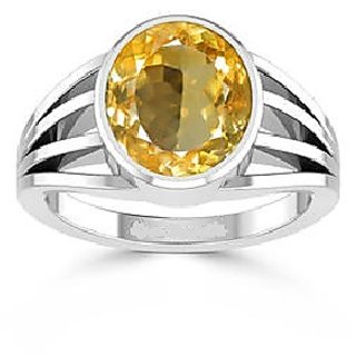                       CEYLONMINE-Natural Gemstone Citrine Silver Plated Ring Adjustable Ring for Unisex                                              