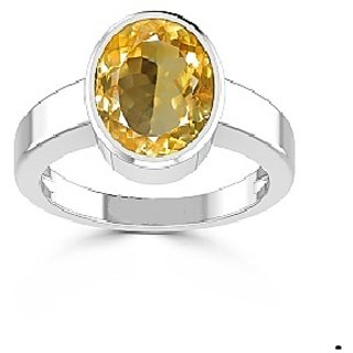                       CEYLONMINE-5.25 Ratti Natural Precious Gemstone Citrine Silver Plated Adjustable Ring for Unisex                                              