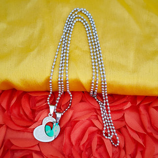                       ShivJagdambaCouple Heart Choker Party Engraving I Love U for Valentine Gift Multicolor Stainless Steel Pendant For Lover                                              