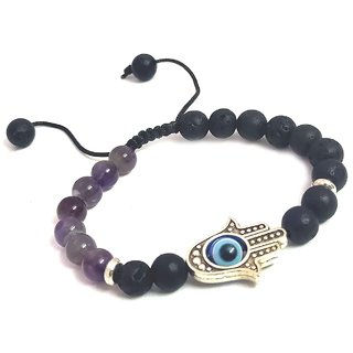 Buy Natural Amethyst And Lava Volcanic Beads Crystal Hamsa Hand Evil Eye  Bracelet For Protection Reiki Healing Online @ ₹379 from ShopClues