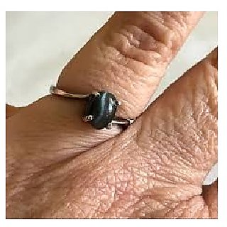                       JAIPUR GEMSTONE-Natural Black Cat's Eye Lehsunia Stone Ashtadhatu Adjustable Ring                                              
