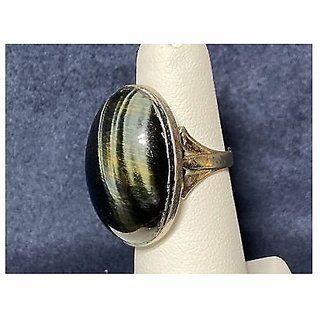                       JAIPUR GEMSTONE-5 Ratti Black Cat's Eye Stone Ashtdhatu Adjustable Ring For Unisex                                              