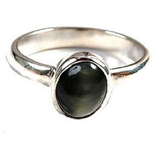                       JAIPUR GEMSTONE-Natural 5.25 Ratti Black Cat's Eye Lehsuniya Stone Ashtdhatu Ring for Astrological Purpose                                              