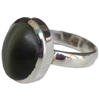                       JAIPUR GEMSTONE-Natural Black Cat's Eye Lehsunia Stone Ashtadhatu Adjustable Ring                                              