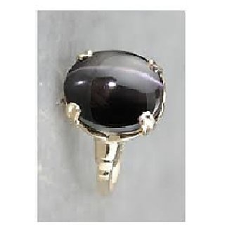                       JAIPUR GEMSTONE-Black Cat's Eye Lehsunia 5.25 Ratti Stone Panchdhatu Adjustable Ring for Unisex                                              