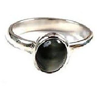                       JAIPUR GEMSTONE-Black Cats Eye (Lehsuniya) 5.25 Ratti Zoya Silver Ring for Men and Women                                              