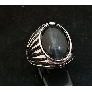                       JAIPUR GEMSTONE-Black Cat's Eye Lehsunia 5.75 Ratti Stone Panchdhatu Adjustable Ring for Women and Men                                              