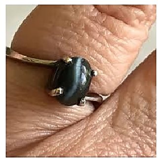                       CEYLONMINE-6 Carat Natural Black Cat's Eye Gemstone Panchdhatu Gold Plated Adjustable Ring for Unisex                                              