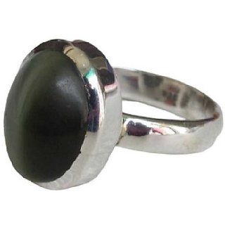                       CEYLONMINE-6.5 Carat Natural Black Cat's Eye Lehsunia Stone Ashtadhatu Adjustable Ring                                              