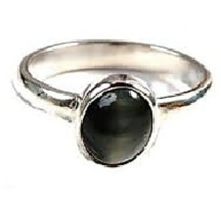                       CEYLONMINE-Black Cats Eye (Lehsuniya) 6.25 Ratti Zoya Silver Ring for Men and Women                                              