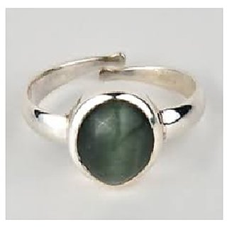                       CEYLONMINE-Black Cat's Eye Lehsunia 6.5 ratti Stone Silver Adjustable Ring for Unisex                                              